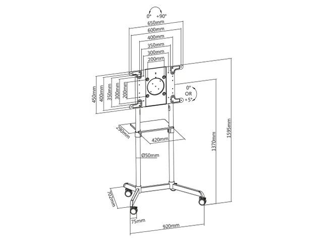 Verrijdbaar flatscreen meubel wit NS-M1250WHITE