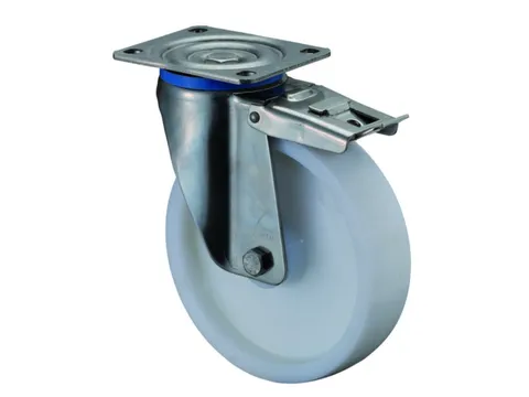 zwenkwiel m. rem,draagverm. 700kg,kunststof,ØxB 200x50mm,RVS-wiellage