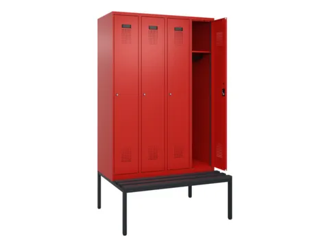 locker met bank,HxBxD 2120x1200x815mm,4vak,vak B 300mm,cilinderslot