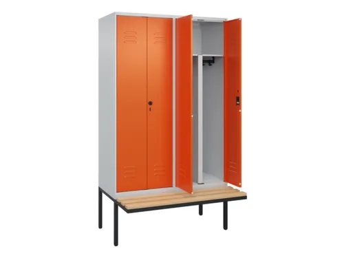 PBM-locker met bank,HxBxD 2120x1200x815mm,4vak,vak B 300mm,cil.-slot