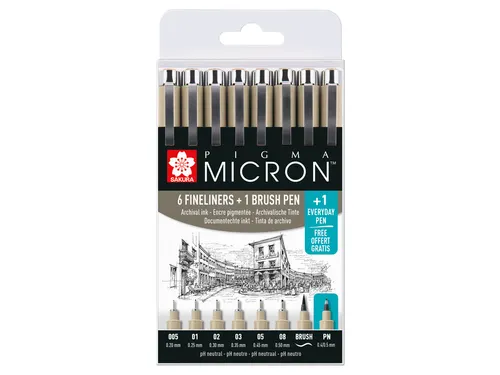 Fineliner Sakura Pigma Micron 6 schrijfbreedtes, brushpen en PN zwart