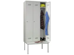 locker met bank,HxBxD 2150x900x500mm,3vak,RAL7035,front RAL7035