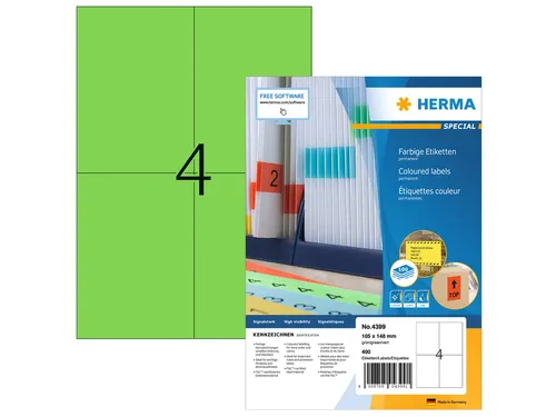 HERMA 4399 Gekleurde etiketten A4 105x148mm Groen 400 stuks