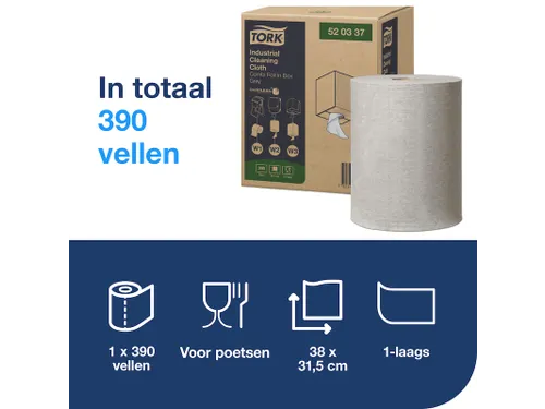 Reinigingsdoek Tork Industrial W1/2/3 nonwoven 390vel grijs 520337