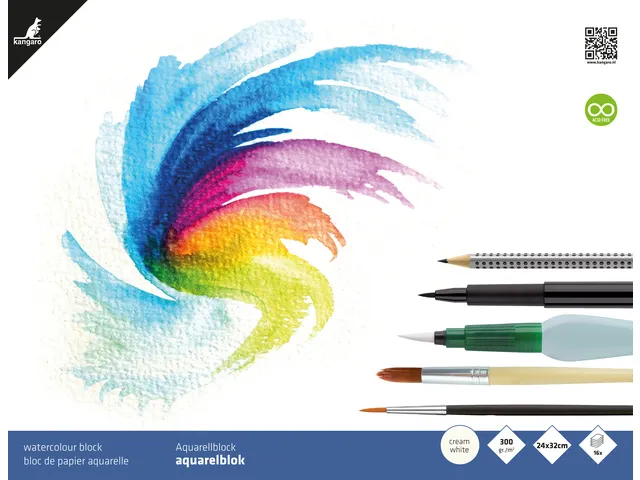 blok aquarelpapier Kangaro 32x24cm 300gr 16 vel roomwit