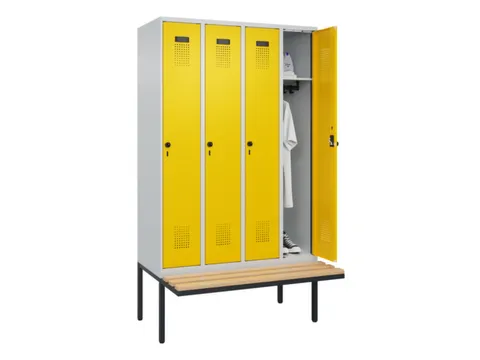 locker met bank,HxBxD 2120x1200x815mm,4vak,vak B 300mm,draaigrendel