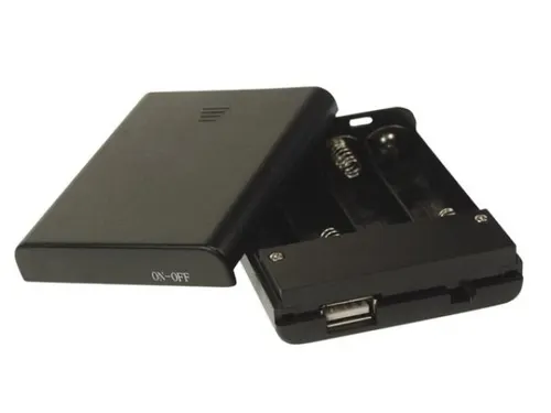 Batterijhouder Voor 4 x AA-Batterijen (Met USB Connector) + Schakelaar