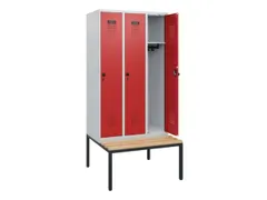 locker met bank,HxBxD 1950x900x815mm,3vak,vak B 300mm,draaigrendel