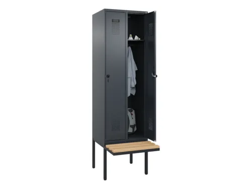 locker met bank,HxBxD 2120x600x815mm,2vak,vak B 300mm,draaigrendel