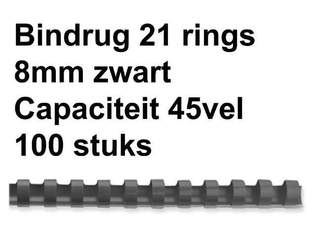 Bindrug GBC 8mm 21-rings A4 zwart 100stuks | InbindmachineShop.nl