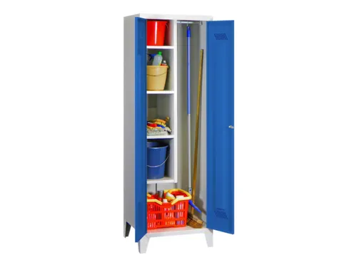 Schoonmaakkast HxBxD 1850x600x500mm Klink Poten RAL7035 Front RAL5010