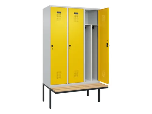 locker met bank,voor scheiding van kleding,HxBxD 2120x1200x815mm,3vak
