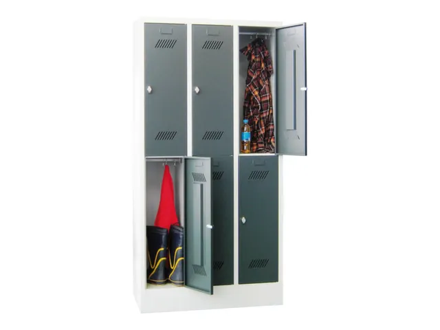 dubbeldekse locker,HxBxD 1850x900x500mm,3x2vak.,RAL7035,front RAL7016
