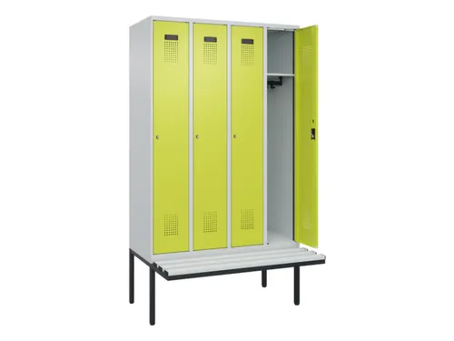 locker met bank,HxBxD 2120x1200x815mm,4vak,vak B 300mm,cilinderslot