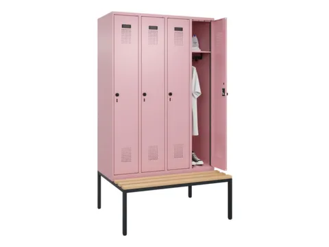locker met bank,HxBxD 2120x1200x815mm,4vak,vak B 300mm,draaigrendel