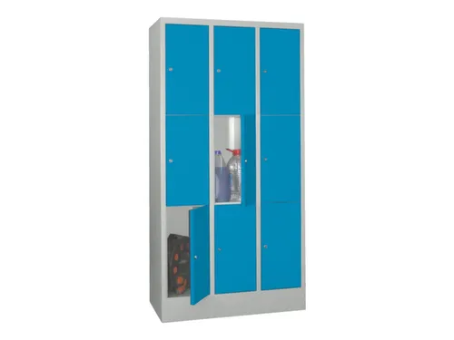lockerkast,HxBxD 1850x900x500mm,3x3vakken,RAL7035,front RAL5012