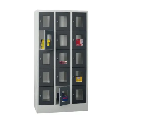 lockerkast,HxBxD 1850x900x500mm,3x5vakken,RAL7035,front RAL7016