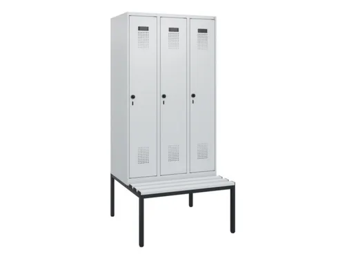 locker met bank,HxBxD 1950x900x815mm,3vak,vak B 300mm,draaigrendel