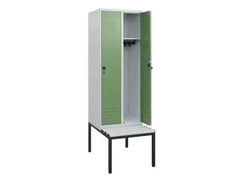 locker met bank,HxBxD 1950x600x815mm,2vak,vak B 300mm,draaigrendel