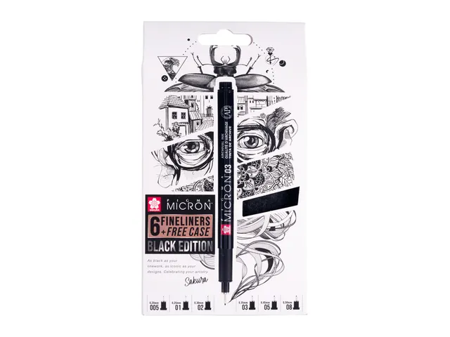 Fineliner Sakura Pigma Micron Black Edition set à 6 breedtes + gratis