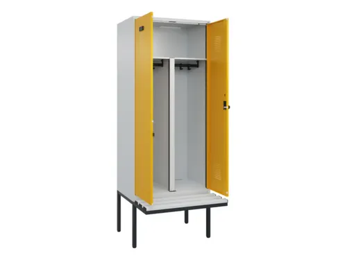 PBM-locker met bank,HxBxD 2120x800x815mm,2vak,vak B 400mm,draaigrendel