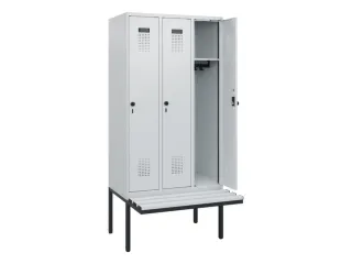 locker met bank,HxBxD 1950x900x815mm,3vak,vak B 300mm,draaigrendel - 1