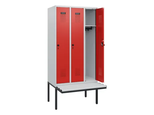 locker met bank,HxBxD 1950x900x815mm,3vak,vak B 300mm,draaigrendel