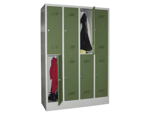 dubbeldekse locker,HxBxD 1850x1200x500mm,4x2vak.,RAL7035,front RAL6011
