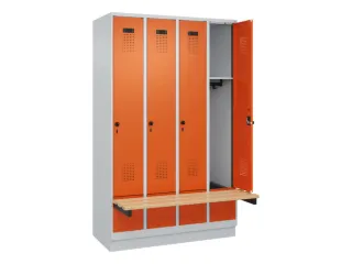 locker met bank,HxBxD 1950x1200x815mm,4vak,vak B 300mm,draaigrendel - 1