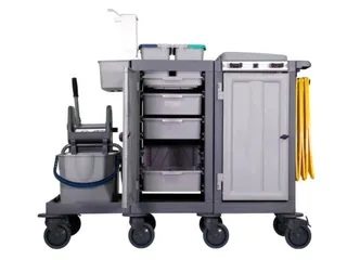Reinigingswagen,2Kasten,2-4Zakhouders,4X6L Emmer,Mopwringer - 3