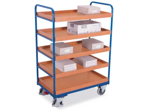 Etagewagen 250kg 850x500mm H 1530mm 5 Etages Hout Ral5010