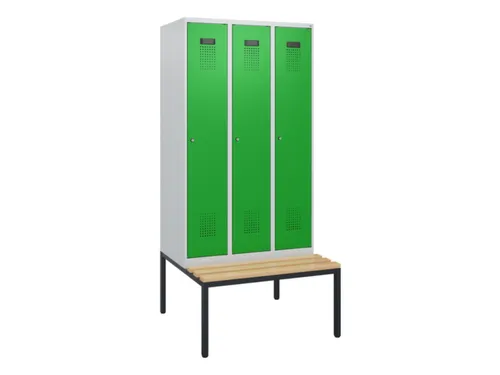 locker met bank,HxBxD 1950x900x815mm,3vak,vak B 300mm,cilinderslot