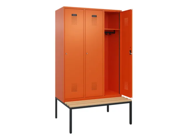 locker met bank,HxBxD 2120x1200x815mm,3vak,vak B 400mm,cilinderslot