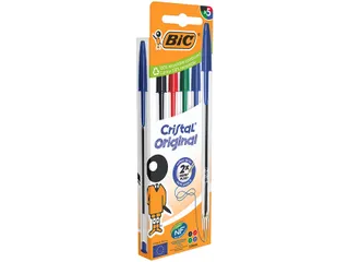 Balpen Bic Cristal medium assorti blister à 5 stuks - 4