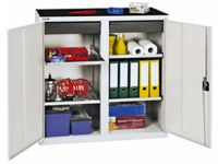 Materiaalkast 1000x1000x500mm 4legborden Uitschuifbaar 2laden Ral7035