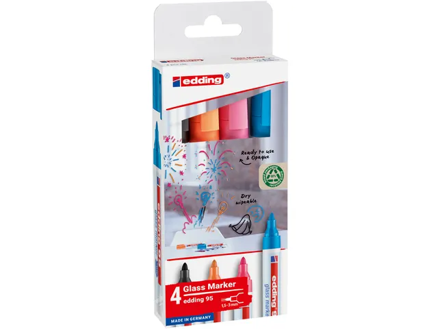 Viltstift edding 95 glasbord assorti incl zwart