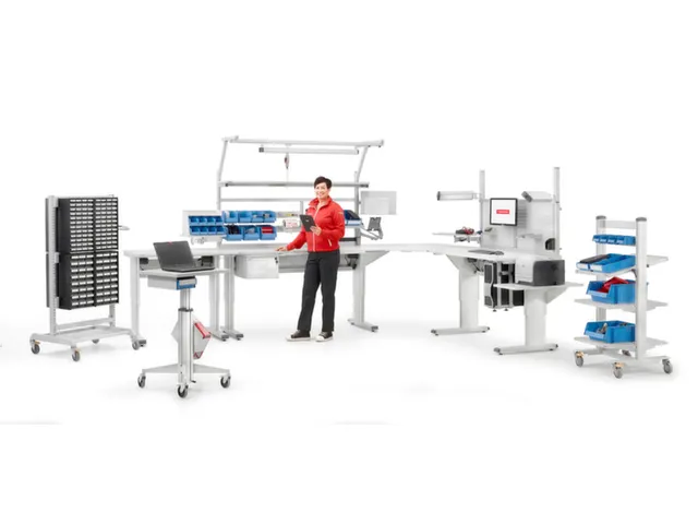 ESD-koppelelement voor montagetafel 90° BxD 800x800mm blad grijs hoek