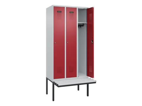 locker met bank,HxBxD 2120x900x815mm,3vak,vak B 300mm,cilinderslot