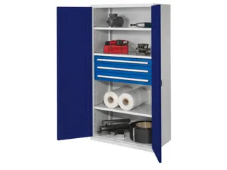 Materiaalkast Geperf Deuren 1950x1000x600mm 3legborden 3laden Ral5010 - 1