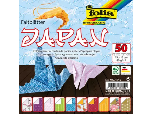 Vouwblaadjes Folia 80gr 15x15cm 50 vel 2-zijdig Japan 10 designs assor