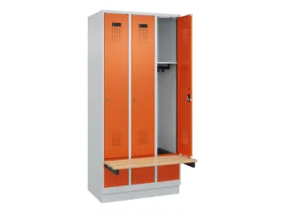 locker met bank,HxBxD 1950x900x815mm,3vak,vak B 300mm,cilinderslot - 1