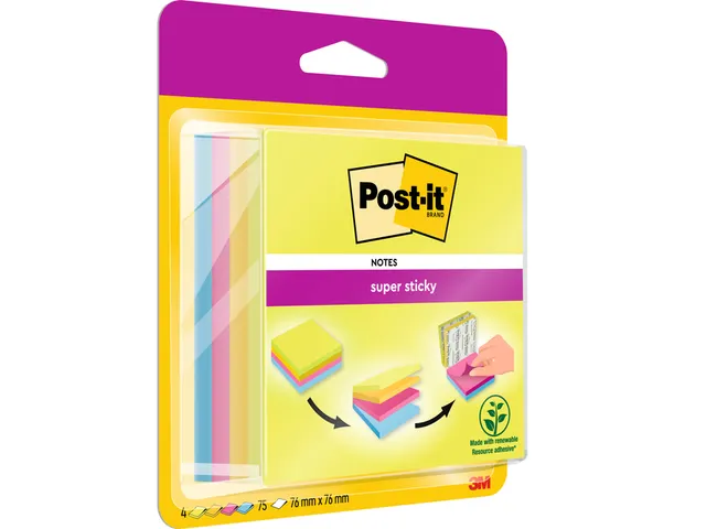 Memoblok Post-it 20148BYPG Super Sticky smart 76x76mm Rio Assorti