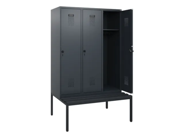 locker met bank,HxBxD 1950x1200x815mm,3vak,vak B 400mm,draaigrendel