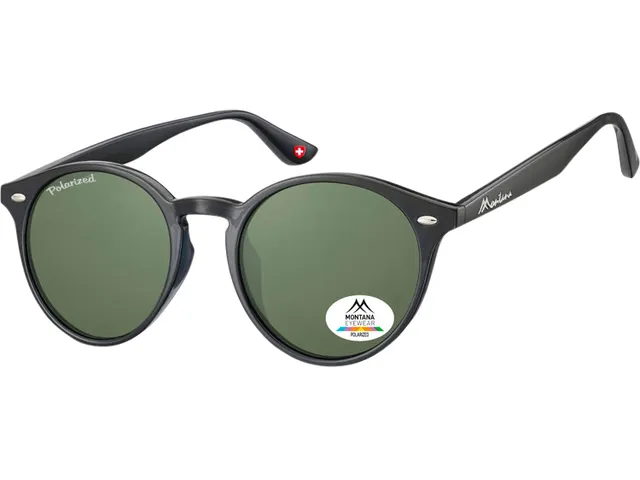 Zonnebril Montana met groen G15 gepolariseerd rond glas zwart