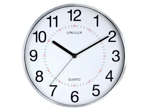 Wandklok Unilux Aria Ø30,5cm zilvergrijs/wit cijferaanduiding