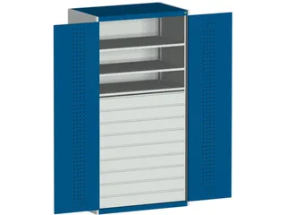 systeemkast 2000x1050x650mm 3xStalen bodem 9laden Ral7035 Ral5010 - 2