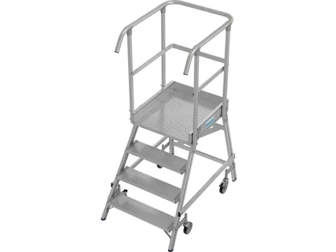 bordestrap,verrijdbaar,bordes H 1m,4treden,aluminium,4zwenkwielen