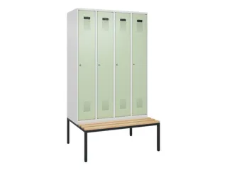 locker met bank,HxBxD 2120x1200x815mm,4vak,vak B 300mm,cilinderslot - 2