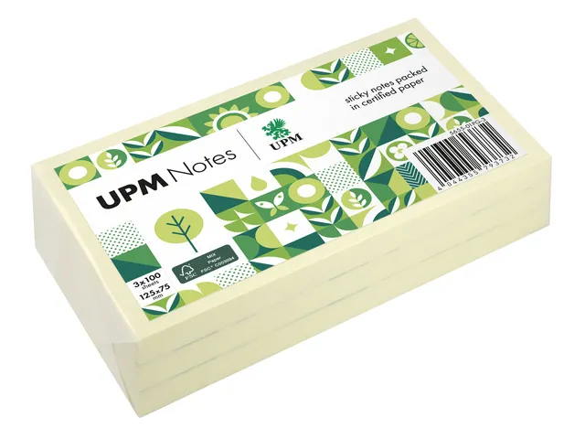 UPM notes 125x75 pastel geel pak 3x 100 vel