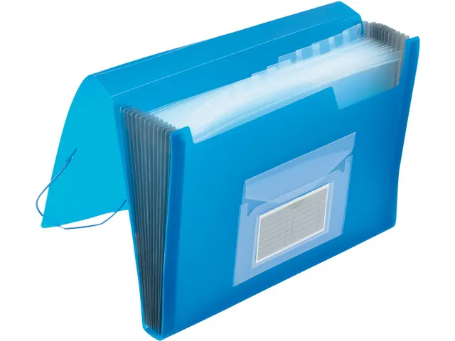 Voorordner A4 PP 13 Vaks Elastieksluiting Blauw Transparant